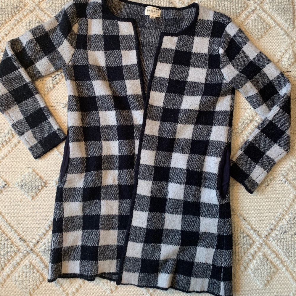 Checkered Ultra-soft Navy/Cream Sweater - Picture 1 of 8
